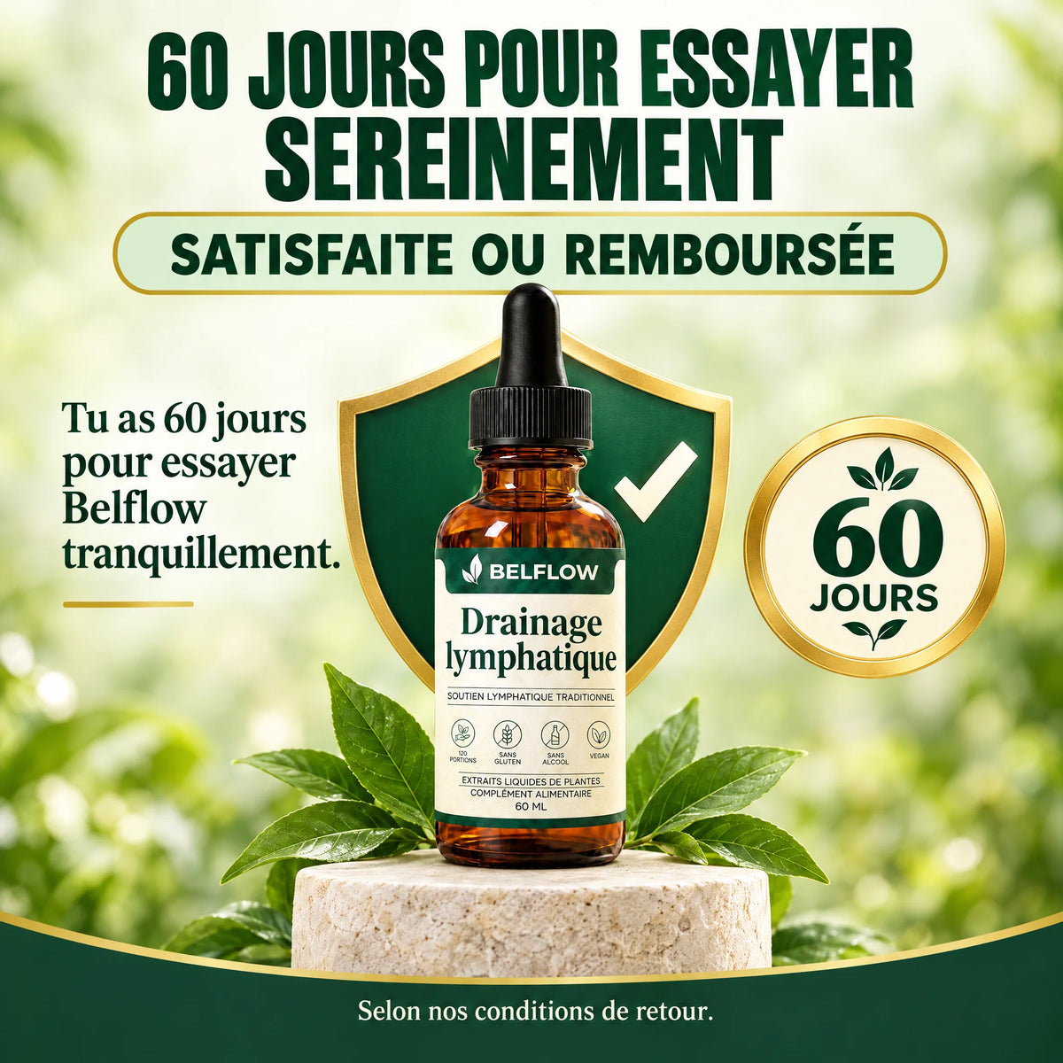 Garantie 60 jours satisfaite ou remboursée avec le flacon Belflow